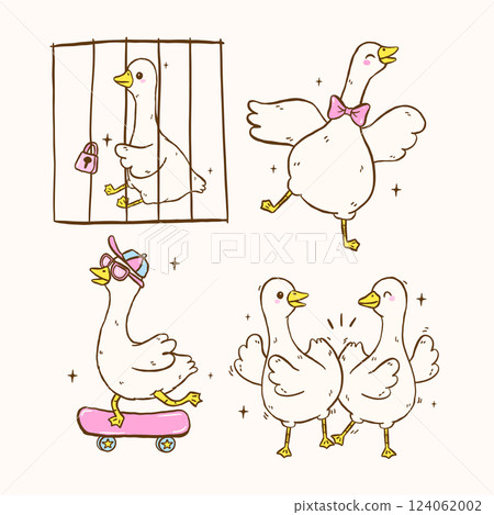 Cute Silly Goose On the loose Clipart Set Funny Cartoon Character Meme Hand Drawn Doodle Set 124062002