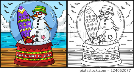 Christmas in July Snow Globe Coloring Illustration 124062077