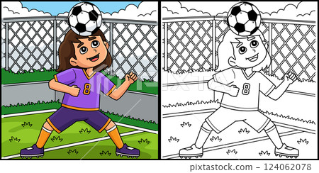 Female Soccer Player Balancing Ball Illustration Female Soccer Player Balancing Ball Illustration 124062078