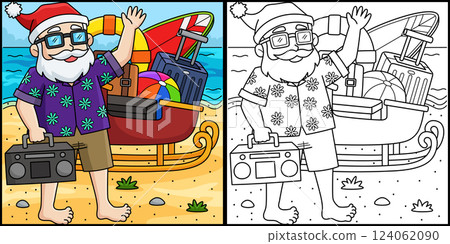 Christmas in July Santa with a Sleigh Illustration 124062090