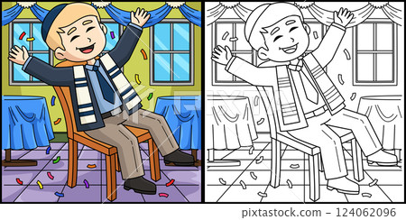 Bar Mitzvah Boy Doing the Hora Illustration  124062096