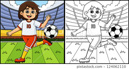 Female Soccer Player with Ball Tricks Illustration Female Soccer Player with Ball Tricks Illustration 124062110