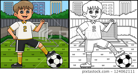 Male Soccer Player Coloring Page Illustration  124062111
