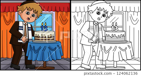 Bar Mitzvah Boy Turning 13 Coloring Illustration Bar Mitzvah Boy Turning 13 Coloring Illustration 124062136