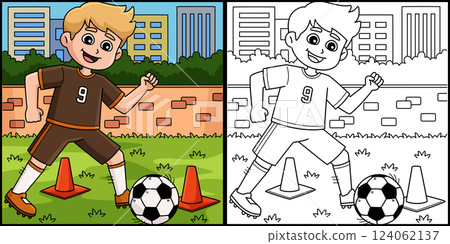 Male Soccer Player Dribbling Training Illustration 124062137