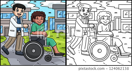 Doctor and Patient Coloring Page Illustration  124062138