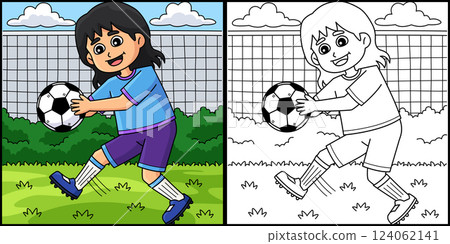 Female Soccer Player Punt Coloring Illustration  124062141