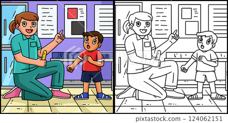 Female Doctor with Child Coloring Illustration  124062151
