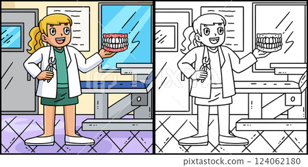 Female Dentist Doctor with Dentures Illustration Female Dentist Doctor with Dentures Illustration 124062180