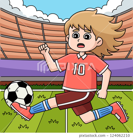 Female Soccer Player Intercepting Pass Colored Female Soccer Player Intercepting Pass Colored 124062210