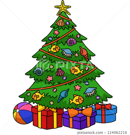 Christmas in July Christmas Tree Cartoon Clipart  124062218