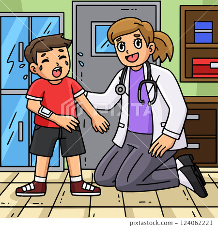 Female Doctor Comforting a Child Colored Cartoon  124062221