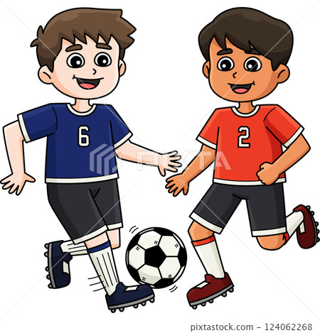 Male Soccer Player Passing Ball Cartoon Clipart  124062268