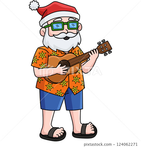 Christmas in July Santa Playing Guitar Clipart  124062271
