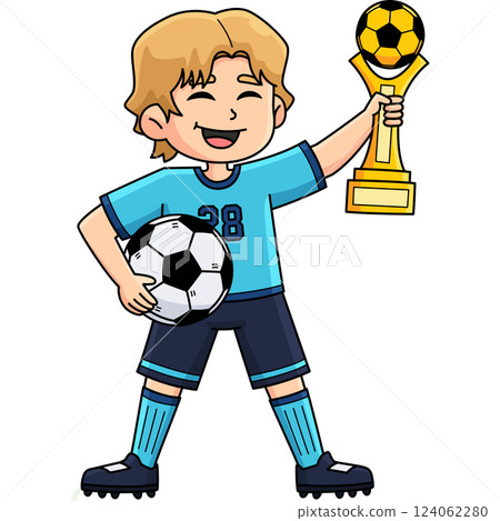 Male Soccer Player with Trophy Cartoon Clipart Male Soccer Player with Trophy Cartoon Clipart 124062280