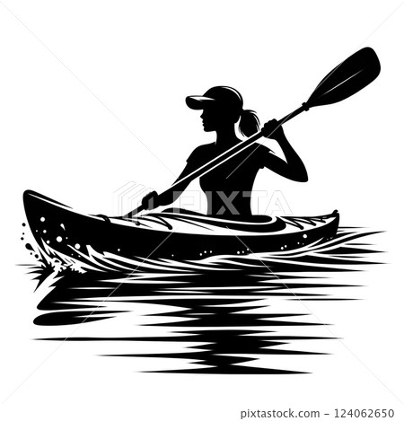 Silhouette of a Woman Kayaking 124062650
