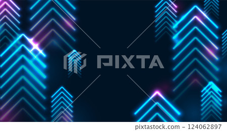 Bright blue abstract neon arrows tech futuristic background 124062897