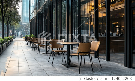 A modern and stylish cafe's open terrace A modern and stylish cafe's open terrace 124063268