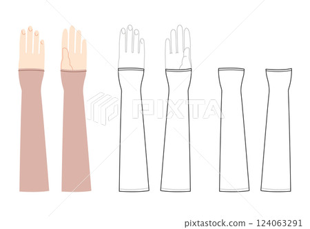 Gauntlets Gloves Elbow length crean tan cartoon and flat CAD mockup Fashion accessory clothing technical illustration  124063291