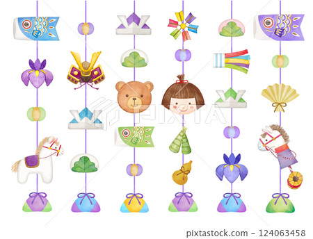 A collection of cute watercolor hanging decorations for Children's Day 124063458