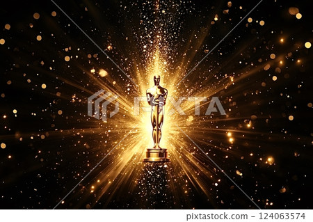 Golden oscar award statue shining on black background Golden oscar award statue shining on black background 124063574
