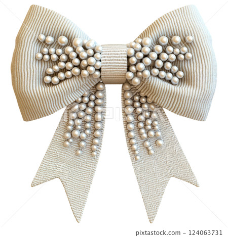 Elegant pearl studded ribbon bow with intricate design and luxury feel 124063731