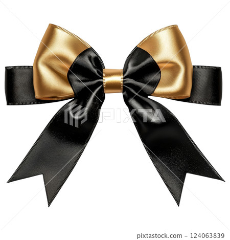 Luxurious black and gold ribbon bow with elegant design 124063839