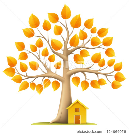 tree with leaves forming shape of house, symbolizing nature and home 124064056