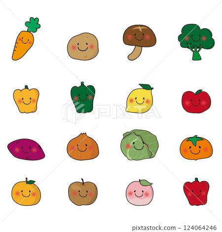 Smiling vegetables and fruits set 124064246