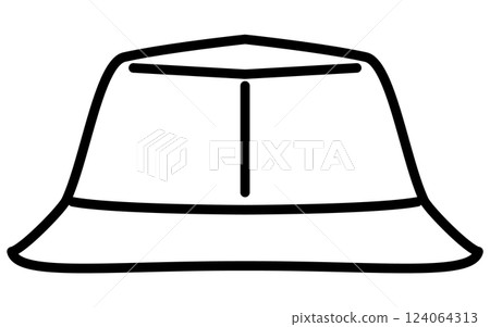 Clothing, bucket hat simple black and white line icon Clothing, bucket hat simple black and white line icon 124064313