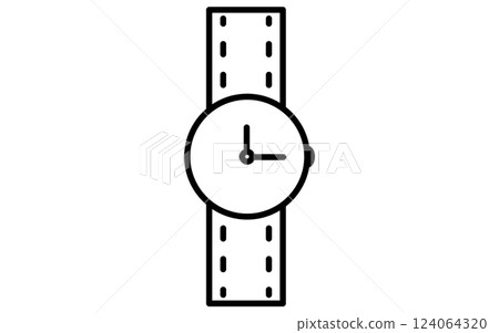 Clothing, simple black and white line icon of women's analog wristwatch 124064320