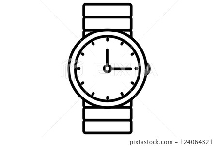 Clothing, simple black and white line icon of men's analog wristwatch Clothing, simple black and white line icon of men's analog wristwatch 124064321