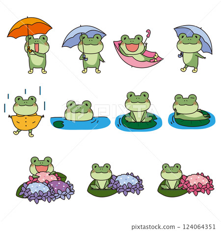 可愛的六月青蛙正在享受雨水 可愛的六月青蛙正在享受雨水 124064351