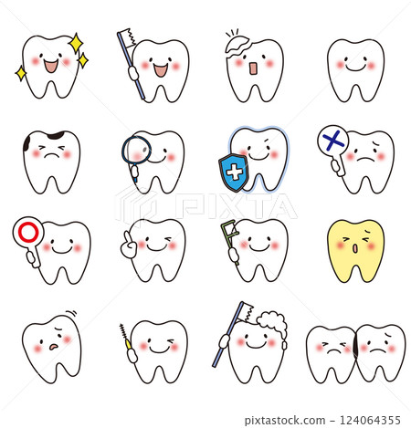 牙醫為牙齒護理設置的可愛牙齒 124064355