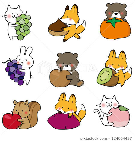 Set of animals holding big fruits 124064437