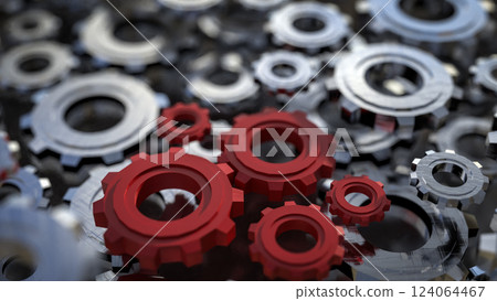 The Red gear for engineering or team work concept 3d Rendering. 124064467