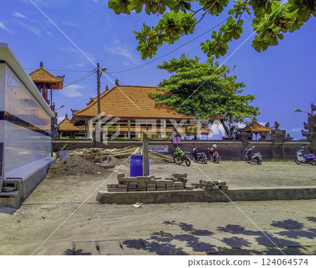 Balinese Temple Mantapa and Street Scene, Canguu, Bali 124064574