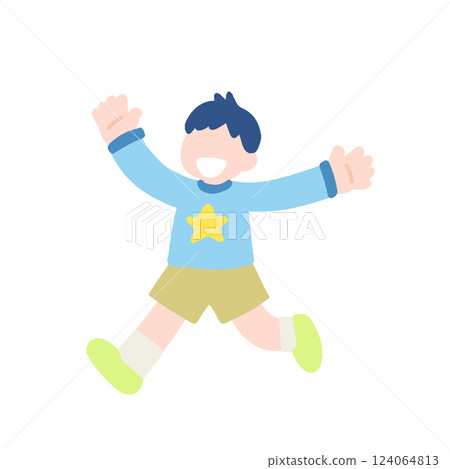 一個男孩開心奔跑的平面插圖 一個男孩開心奔跑的平面插圖 124064813