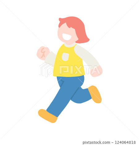 一個孩子(女孩)快樂奔跑的平面插圖 一個孩子(女孩)快樂奔跑的平面插圖 124064818