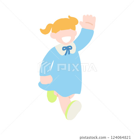 A flat illustration of a child (girl) running happily 124064821