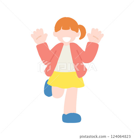 一個孩子（女孩）快樂奔跑的平面插圖 124064823