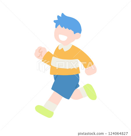 A flat illustration of a boy running happily 124064827