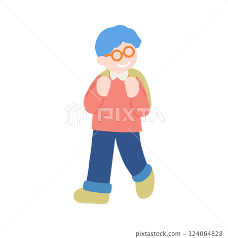 A flat illustration of a boy walking happily 124064828