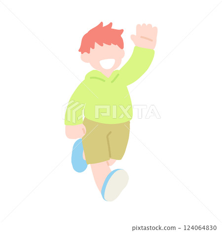 A flat illustration of a boy running happily A flat illustration of a boy running happily 124064830