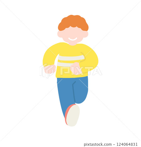 一個男孩開心奔跑的平面插圖 124064831
