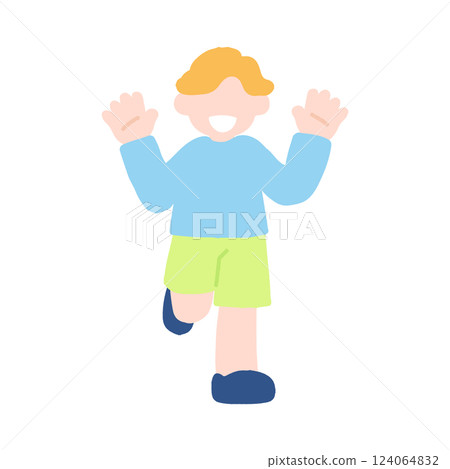 一個男孩開心奔跑的平面插圖 124064832