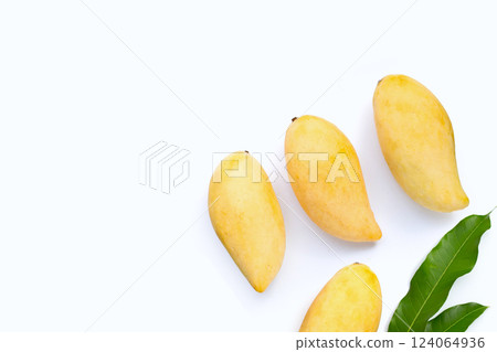 Tropical fruit, Mango with leaves on white background. Tropical fruit, Mango with leaves on white background. 124064936