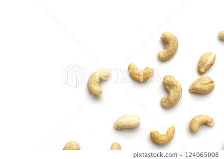 Cashew nuts on white background. 124065008