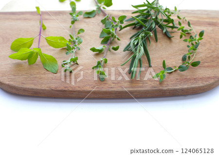 Fresh herbs on white background. 124065128
