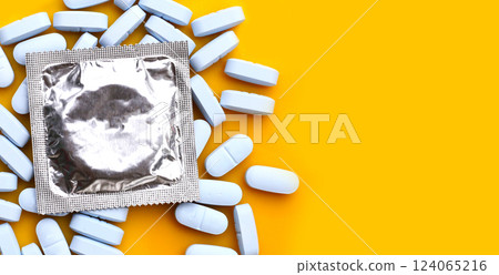 Condom with pre-exposure prophylaxis (or PrEP) is medicine taken to prevent getting HIV 124065216